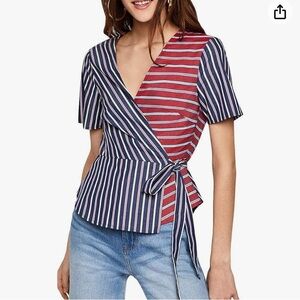 BCBGeneration Women's Mixed Stripe Surplice Wrap Top size small